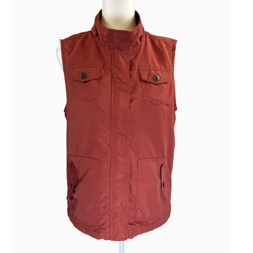 Sonoma Sherpa Lined Utility Vest Medium Rust Red Snap Zip Outdoor Jacket